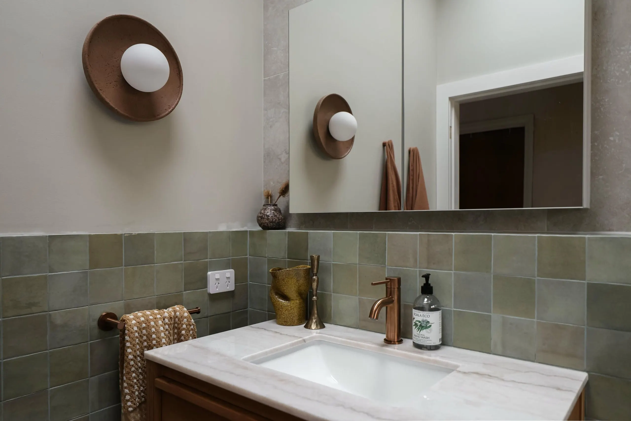 Bathroom vanity in the Coastal Retreat project, Bateau Bay, Central Coast, by Clove Interiors