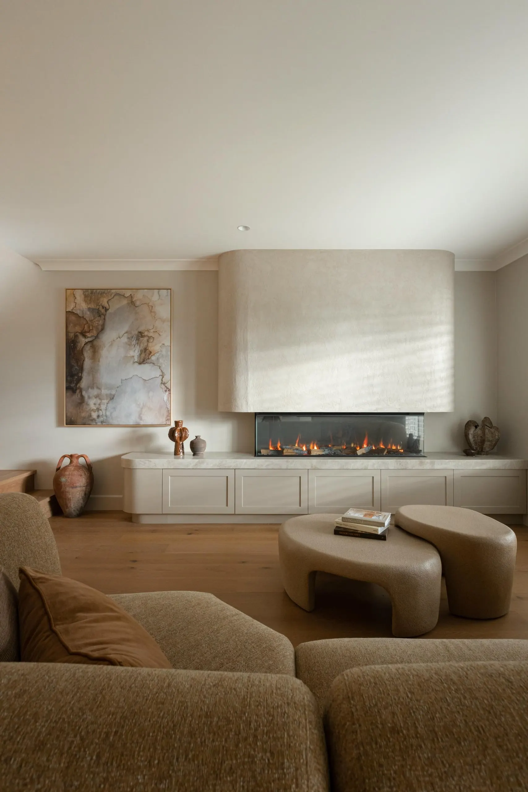 Living room fireplace in the Driftmere project, the Central Coast, by Clove Interiors