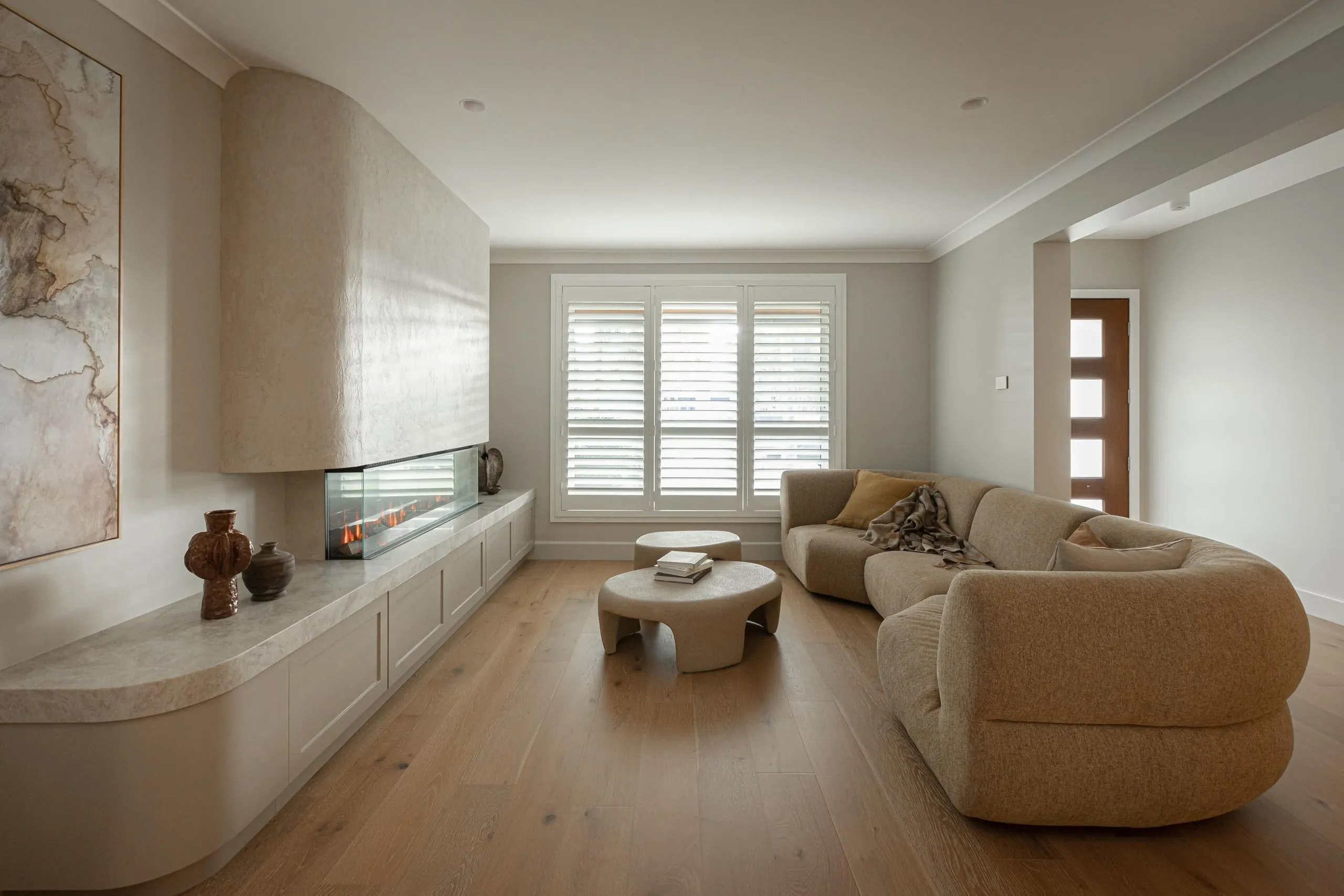 Living room fireplace in the Driftmere project, the Central Coast, by Clove Interiors