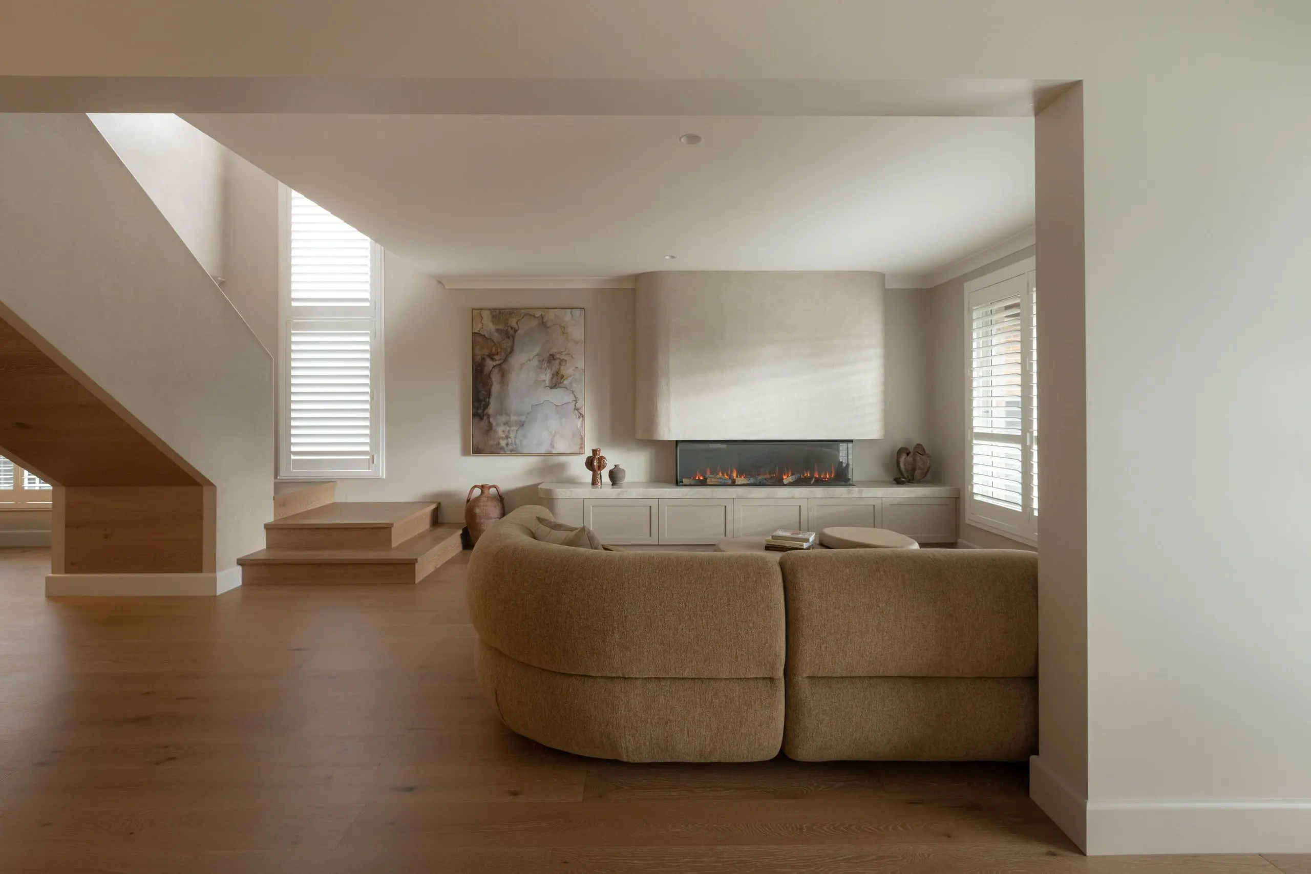 Staircase living room in the Driftmere project, the Central Coast, by Clove Interiors